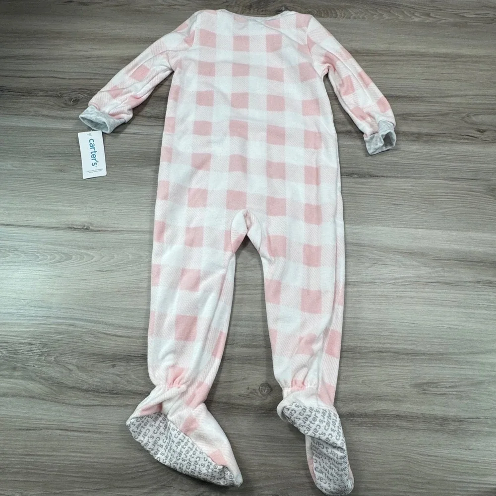 Carters Pink‎ White lamb Plaid Footie Pajamas Sleepers 24 Months